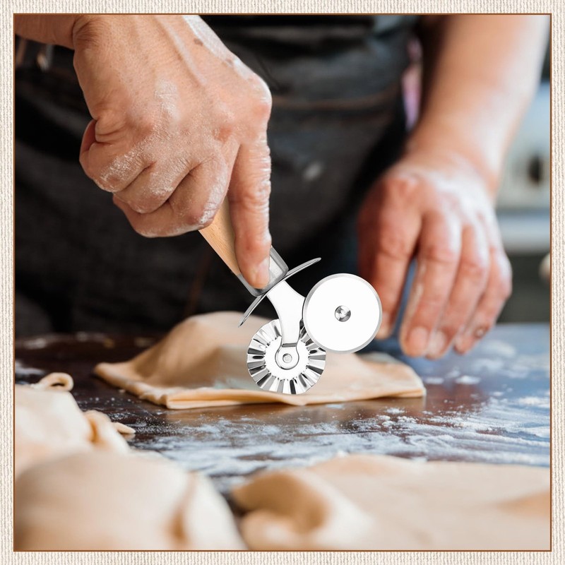 Pastry Cutter Double Wheel - Exquisite Wooden Handle, Perfect for Pasta, Pizz... gallery