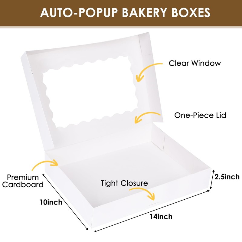 40 Pcs Cookie Boxes 14x10x2.5 Inch Auto Popup Bakery Window Donut Cake Muffin gallery