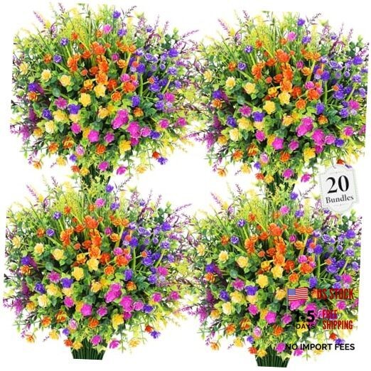 20 Bundles Artificial Flowers for Outdoors Fake Plastic 20 Packs Multi Color