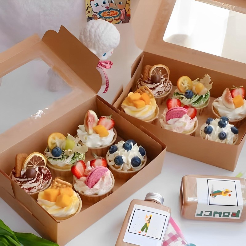 20 PCS Brown Bakery Boxes With Window 8x6x2.5 Inches Cookie Packaging gallery
