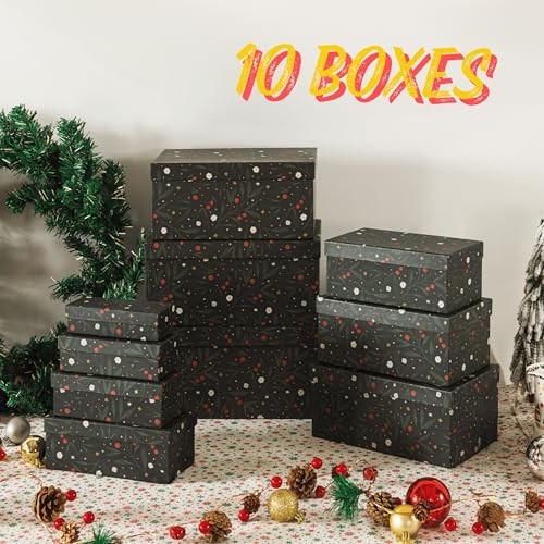Christmas Boxes with Lids - Set of 10, Charming Festive Gift Boxes, gallery