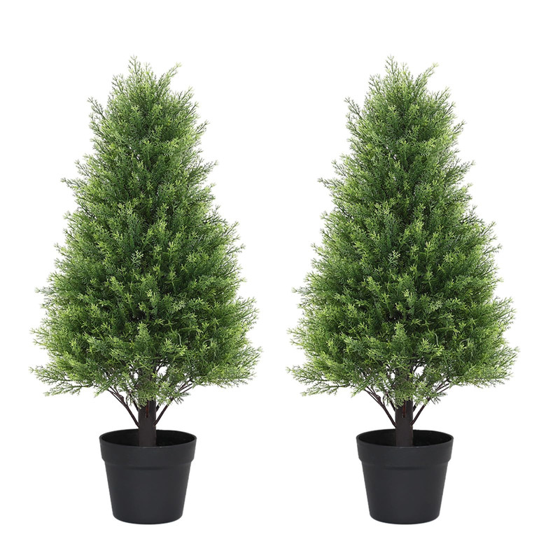 Azoco Artificial Cedar Topiary Trees Set Of 2 30 Uv Resistant Faux Cypress Pine