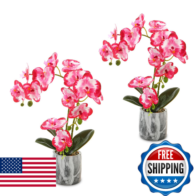 Wenhuidr Red Pink Fake Orchids Flowers in Pot Bendable Faux Orchids Artificial F