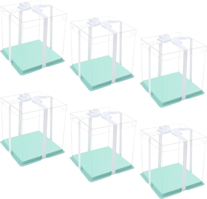 Pink Clear Cake Box with Ribbon, Transparent Tall Cake Carrier