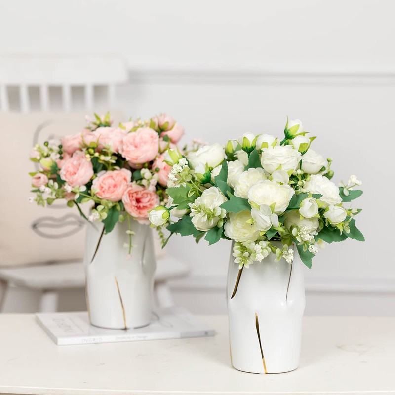 Floweroyal 12 Bunches Peony Artificial Flowers White Flowers Silk Peonies Bouque gallery