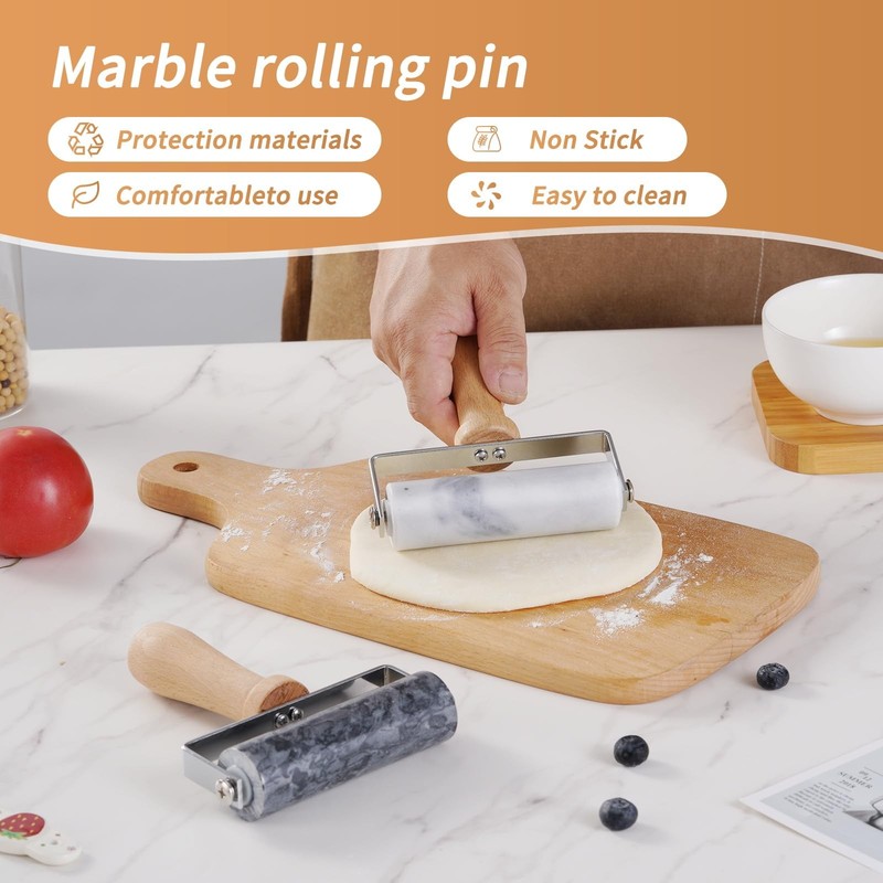 Small Marble Rolling Pin for Dough-Non-Stick T-shaped Hand Roller for Dough,C... gallery