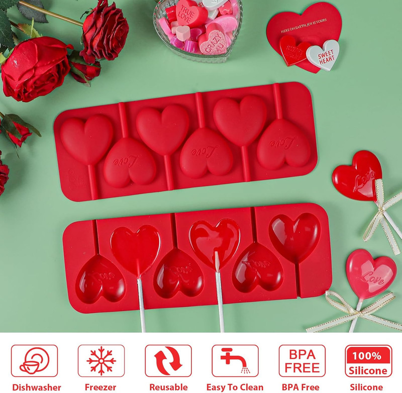 Webake Heart Lollipop Molds 6 Holes Heart Shaped Chocolate Candy Sucker Molds wi gallery