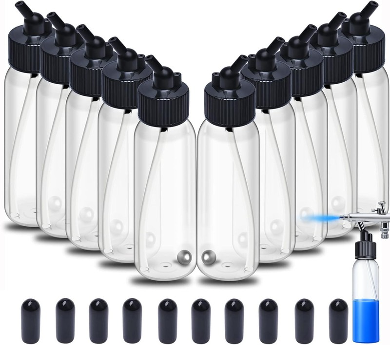Ketofa 10pcs Airbrush Siphon Feed Jar, 1.07 Ounce(30CC) Plastic Clear