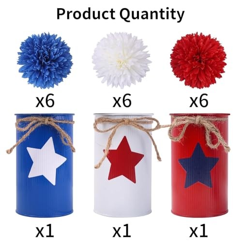 3 PCS 4th of July Artificial Flowers in Vase 9.6" Patriotic Multi Color gallery