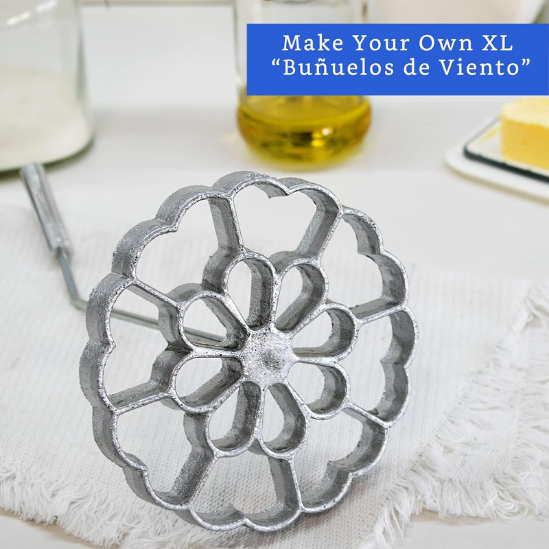 5.7" Bunuelos Mold Rosette Iron Flower Fry Mold Cast Aluminum Handle gallery