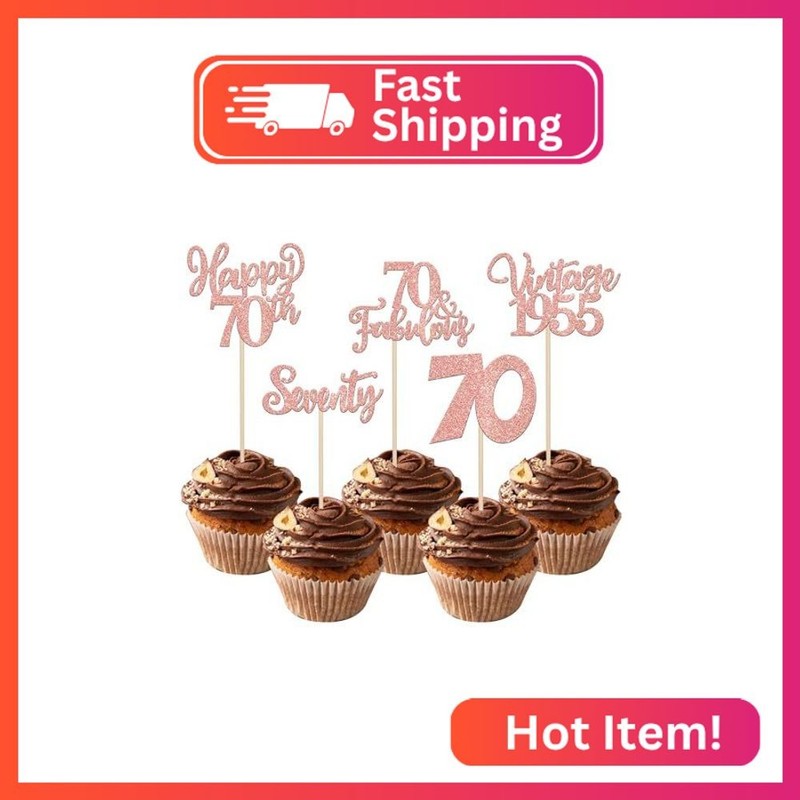 Rsstarxi 30 Pack Vintage 1955 Cupcake Toppers Glitter Seventy 70 Fabulous Cheers