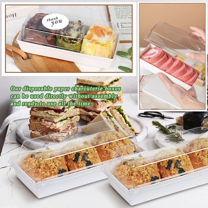 50 Pack Charcuterie Boxes with Clear Lids,4.7 Inch Small White Rectangular Di... gallery