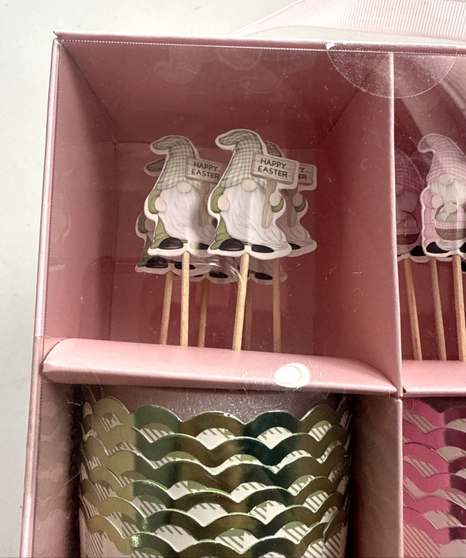 Easter Baking 96 Set Baking Cups & Picks Set Gnome Pink Green NEW gallery