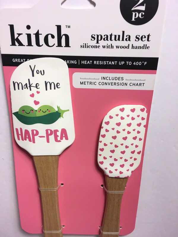 KITCH SET 2 SPATULAS “You Make Me HAP-PEA” PEA POD 🫛 HEARTS 💕 Silicone NIP gallery