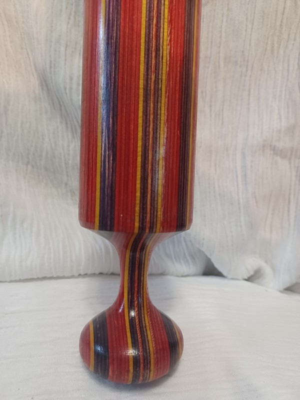 Tom Foster Handmade Striped Wood Rolling Pin- Red Yellow Purple - 17 in - Signed gallery