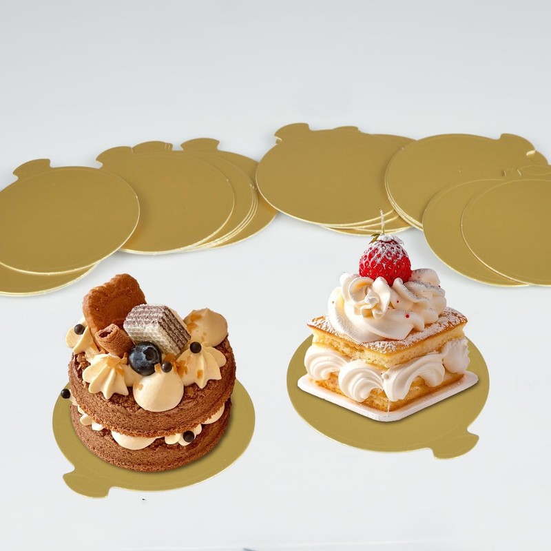 30 Pack 3.15 Inch Round Mini Cake Boards Cardboard Mousse Cupcake Base Gold gallery