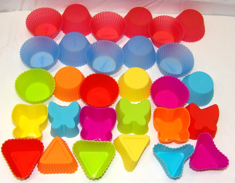 Silicone Cupcake Baking Molds• Lot Of 29• Multi-Color• 3 Shapes•