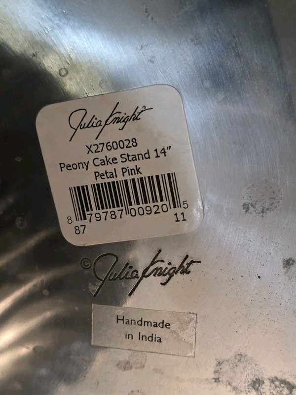 Julia Knight Peony 14" Cake Stand Petal Pink Silver Color Heavy Discontinued gallery