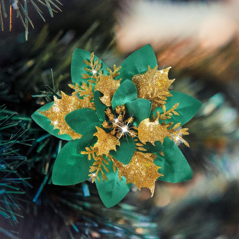 Geosar 24 Christmas Glitter Artificial Poinsettia Flowers Xmas Poinsettia gallery