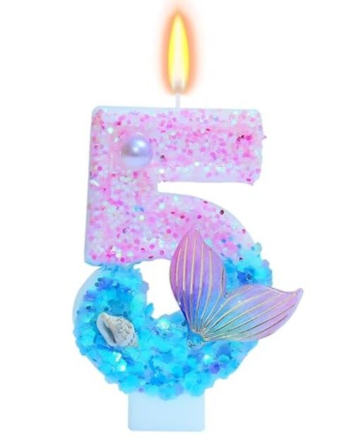 Birthday Candles Girls Glitter Birthday Party Number 5 Mermaid Themed gallery