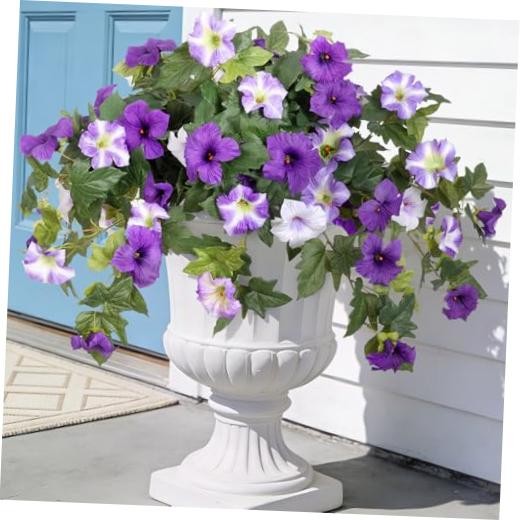 Artificial Fake Flowers Plants for Outdoor Decoration, 2PCS 2 Pcs Purple White