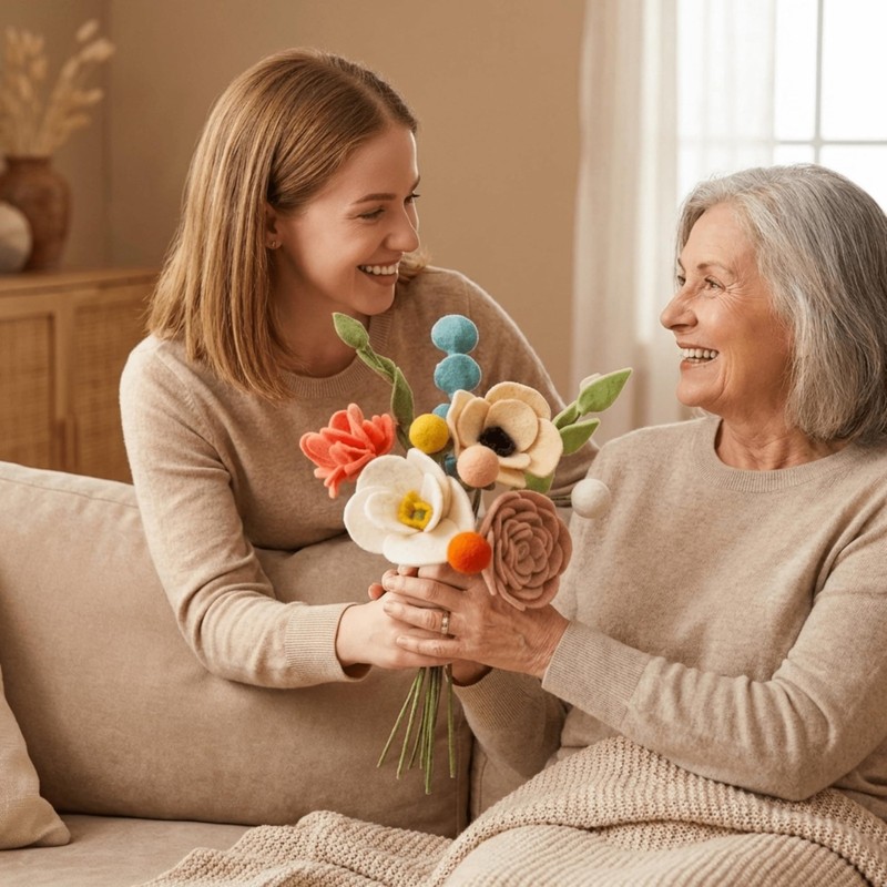Glaciart One Wool Felt Flowers Set Artificial Arrangement Colorful Stems gallery