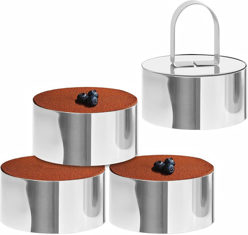 4-Pack 3 Inch Stainless Steel Baking Ring Molds with Pusher - Professional Fo... gallery