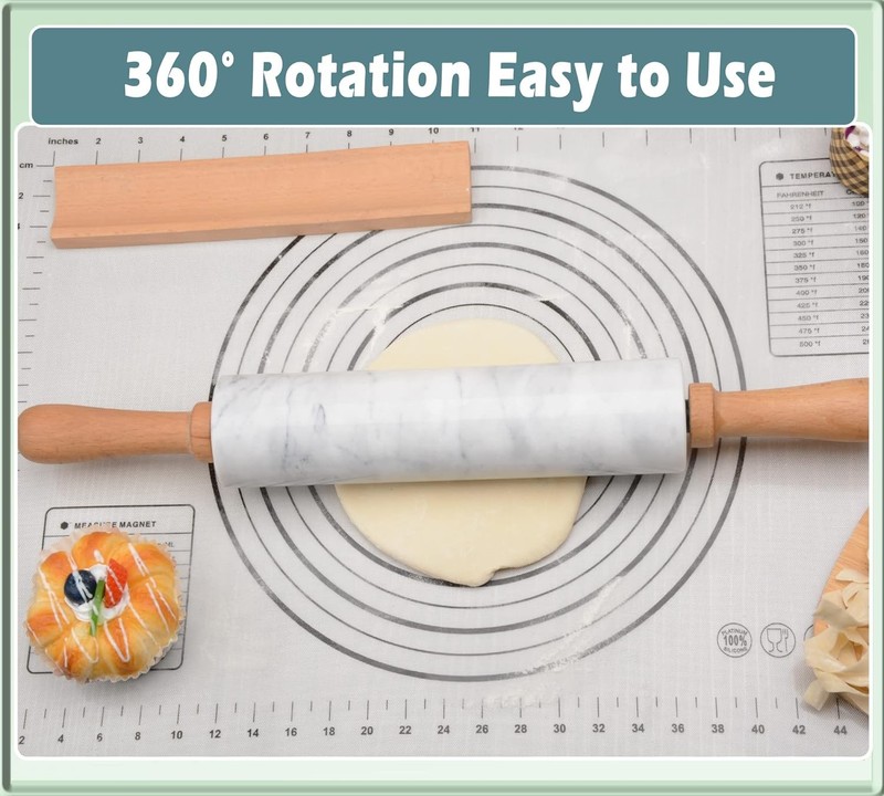 18.5 inch Premium Marble Rolling Pin W/ Wooden Cradle Thick Handle Set Baking, gallery