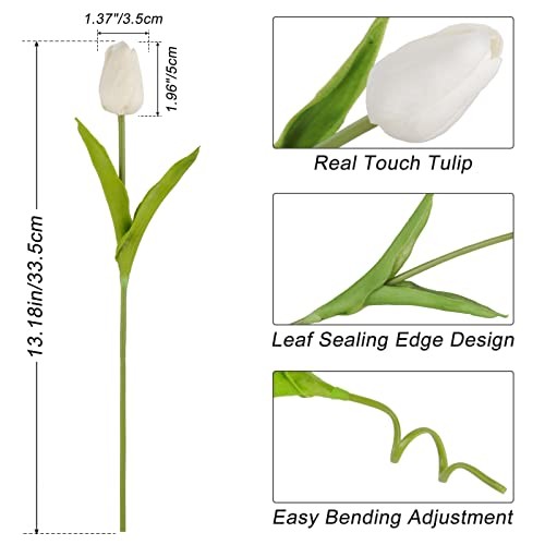 Tulips Artificial Flowers 20 Pcs Fake Tulip Stems Real Touch PU Tulips White gallery