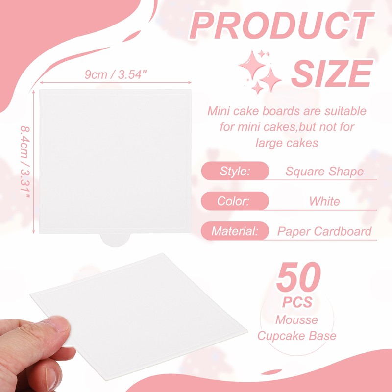 50 Pcs Mini Cake Boards, 3.5 Inch Square Mousse Cake Base, White gallery