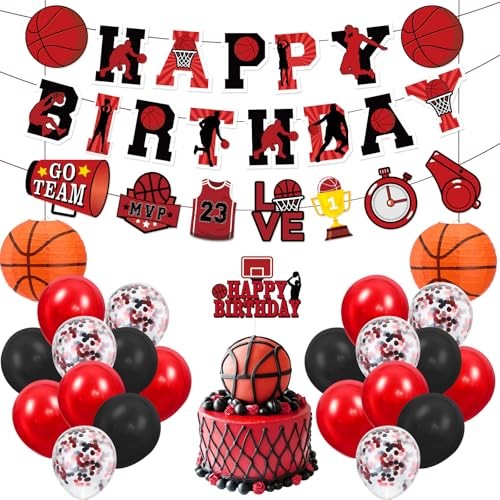 Basketball Party Decorations for Boys Men Black Red Basketball Happy Birthday gallery