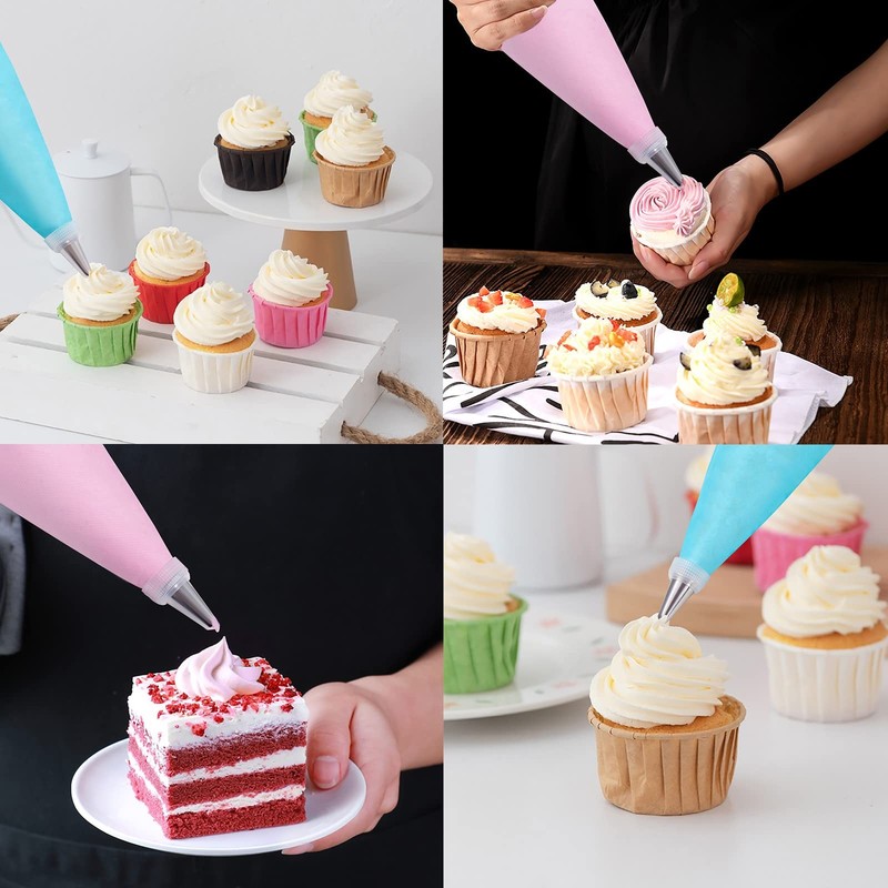 Piping Bags and Tips Set, 100Pcs 12 Inch 12 with Tips, Transparent gallery