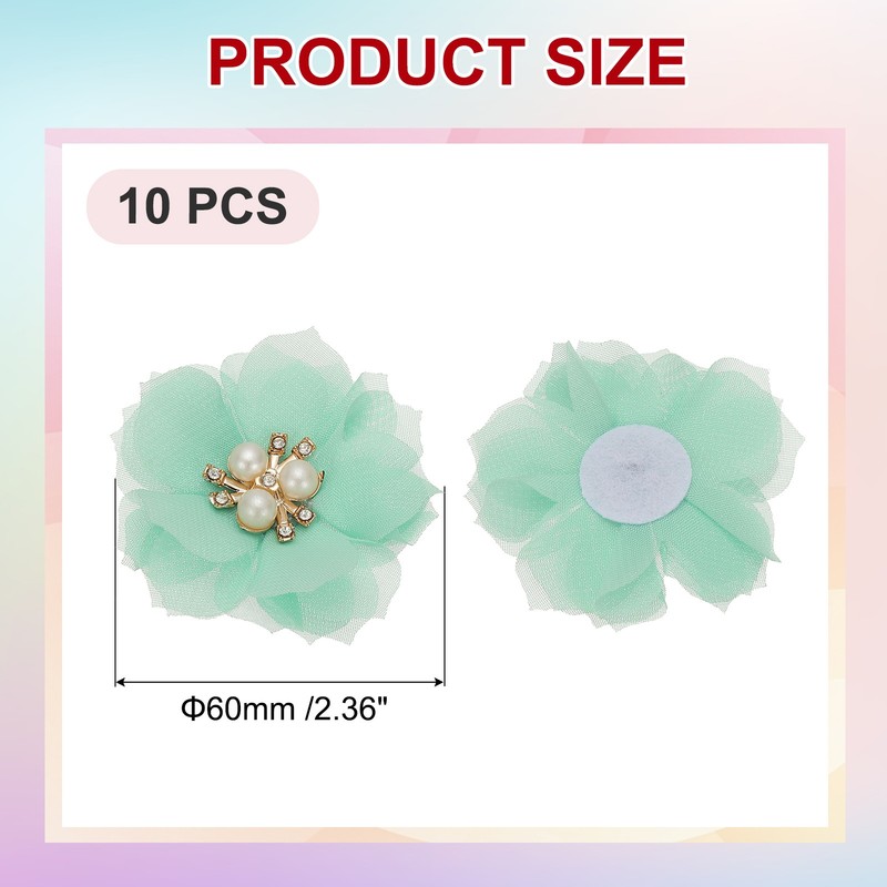 2.36 Inch Rhinestone Chiffon Flower, 10 Fabric Appliques, Grass Green gallery