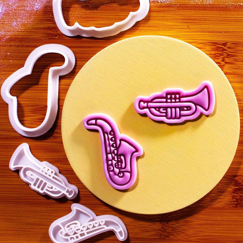 Saxophone & Trumpet Mini 2″ Cookie Cutter & Stamp Set Christmas Jazz Music band