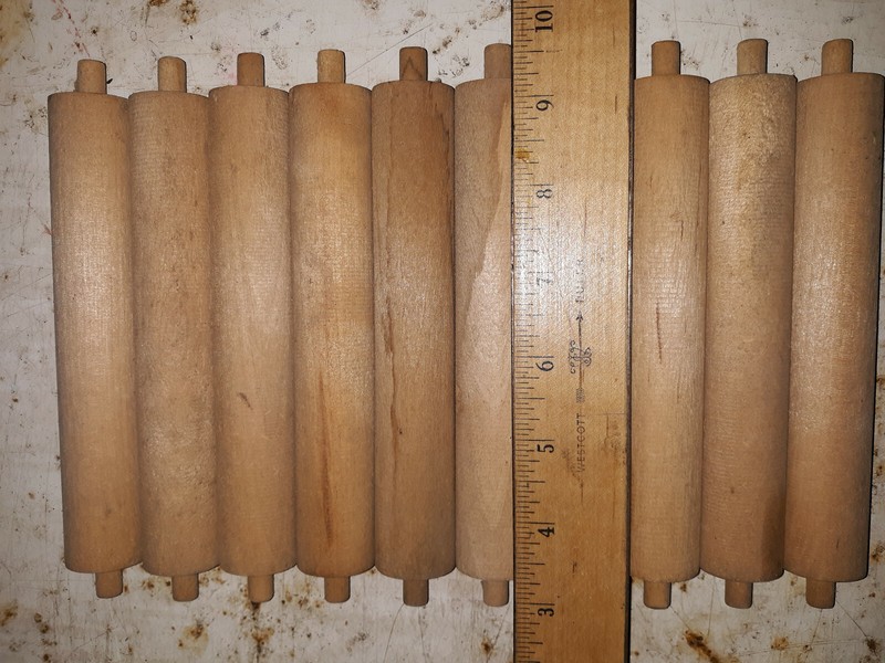 20SS11 WOODEN ROLLER PINS, 7" X 6" X 1" X 5/16", 10 COUNT, GOOD CONDITION gallery