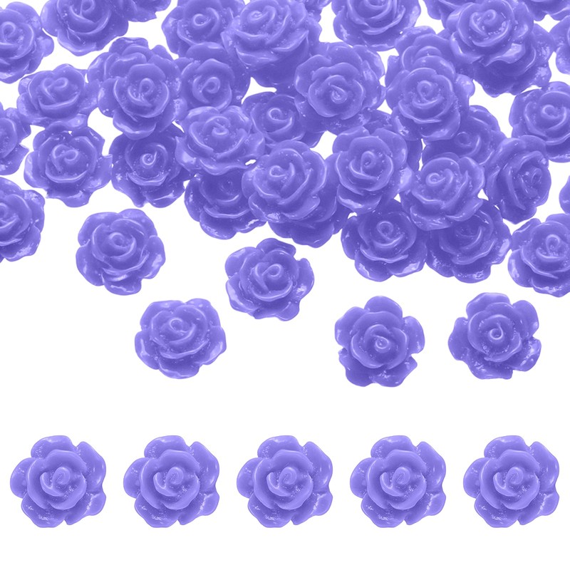 50Pcs Dark Purple Resin Rose Flower Beads 10mm Flatback Flower Charm