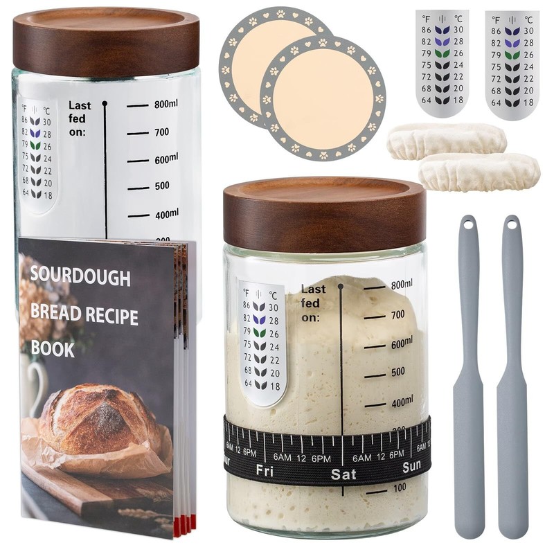 Sourdough Starter Kit,34oz Sourdough Starter Jar Glass with Sourdough Recipes…