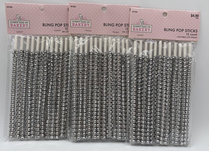 Sunny Side Up Bakery 12 Count Silver Rhinestone Bling Cake Pop Sticks Lot of 3