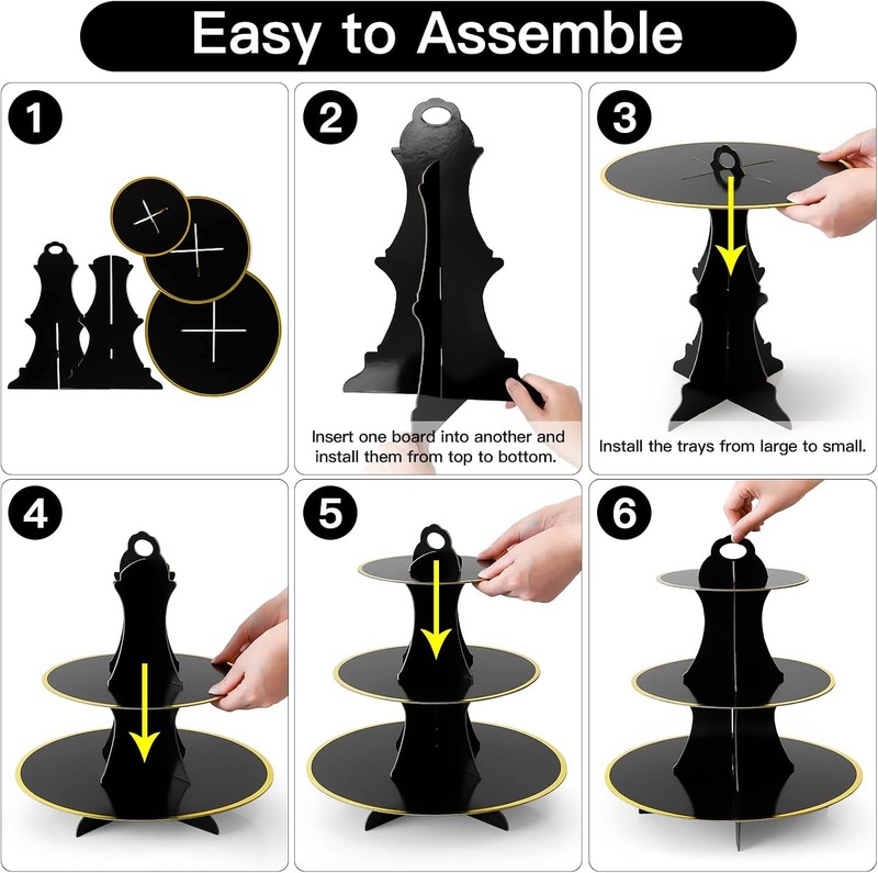 3-Tier Black Gold Cardboard Round Cupcake Display Stand gallery