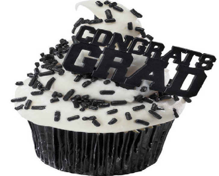 BLACK GRADUATION Congrats Grad CAP Hat 12 Party Cupcake Topper Decors Pics Picks