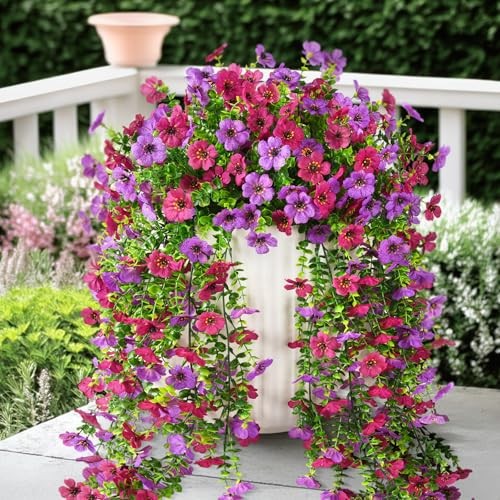 Artificial Hanging Flowers Plants for Outdoor Spring Summer A Light Purple Red