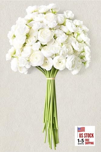 Ranunculus Artificial Flowers 14In Fake Peonies Artificial Flowers 18Pcs White