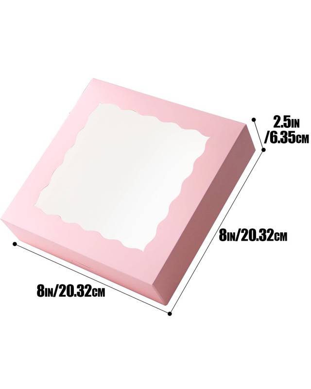 8x8x2.5 Inch Pink Pastry Box With Window Donut Pie Boxes 12pcs Bakery Box Aut... gallery