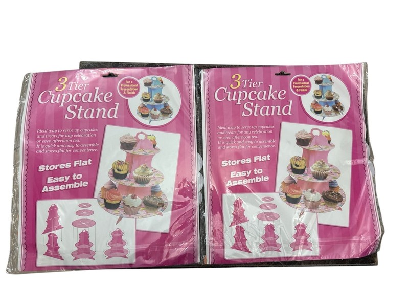 3-Tier Cardboard Cupcake Stand With Gold Trim, Orange & White Design, Easy Assem gallery