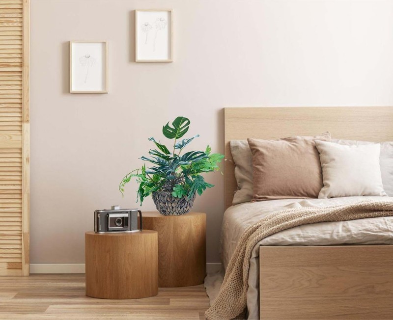 Alphaacc 15.8 Artificial Monstera Plant In Rattan Woven Round Basket Planter gallery