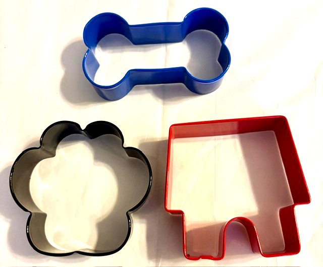 3 Wilton Cookie Cutters Dog Bone, Doghouse, Paw Print coated metal standard size