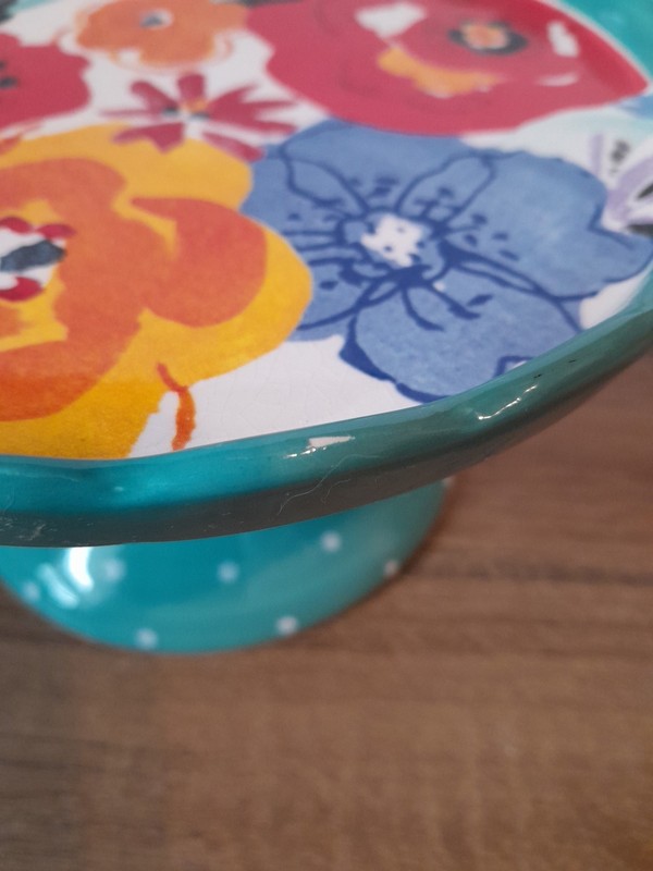 Pioneer Woman Ceramic Cake Stand & Glass Cover Polka Dots and Floral Pattern gallery
