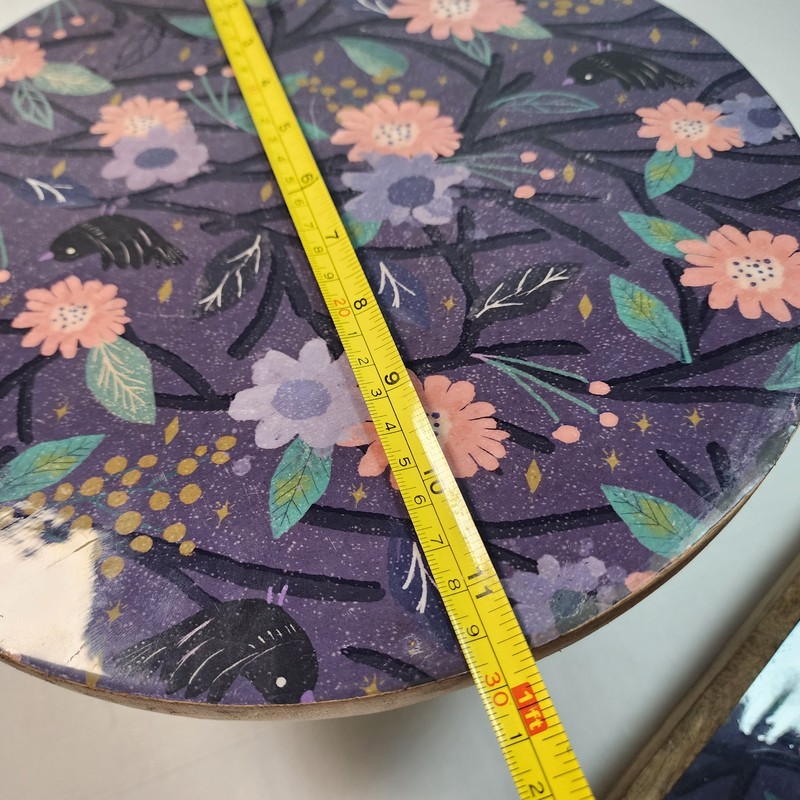 Mango Wood Cake Stand with Purple Floral Acrylic Top and Matching Serving Tray gallery