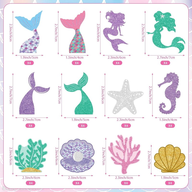 48 Pcs Mermaid Tail Cupcake Toppers Under The Sea Cake Decorations Birthday gallery