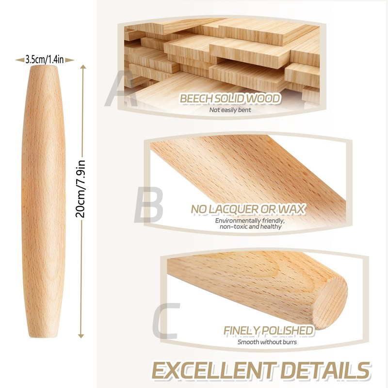 French Rolling Pin for Baking - Tuyotue 7.9 Inches Beech Wood Tapered Rolling... gallery